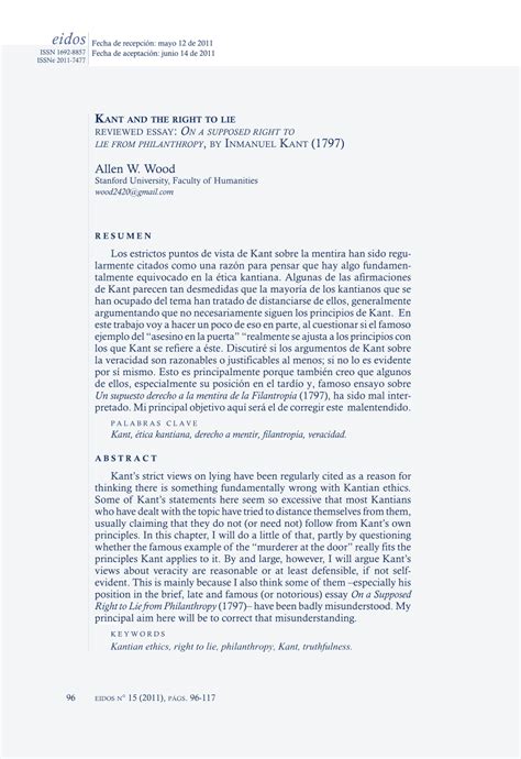 Pdf Kant And The Right To Lie Reviewed Essay On A Supposed Right To