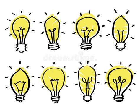 Doodle Light Bulbs Hand Drawn Set Vector Illustration Stock Vector