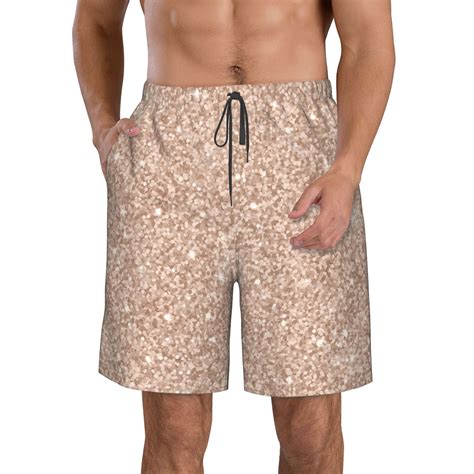 Lukts Beige Sparkling Glitter Mens Swim Trunks Quick Dry Swim Shorts