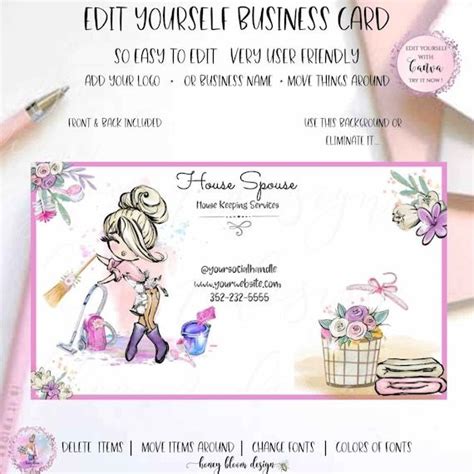 Blonde Cutie Cleaning Business Card Broom Business Card Pink Vacuum Cleaner Icon Business Card