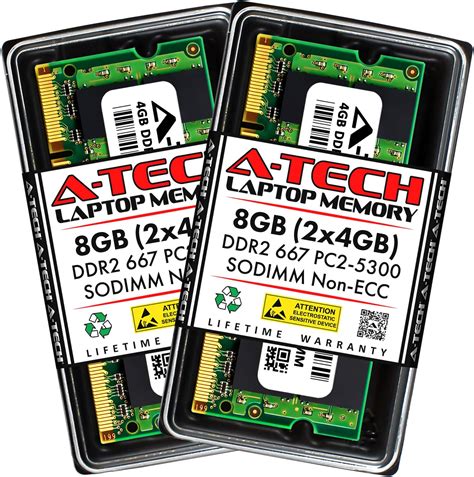 A-Tech 8GB (2x4GB) DDR2 667MHz SODIMM PC2-5300 1.8V CL5 200-Pin Non-ECC ...