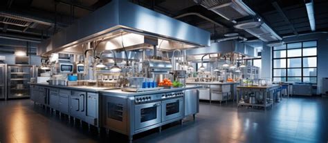 Premium AI Image | modern kitchen in a factory with a lot of equipment