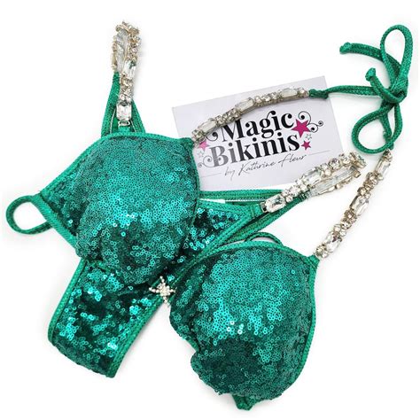 Competition Bikini No 197 Emerald Teal Sequin With Connectors Magic Bikinis Custom