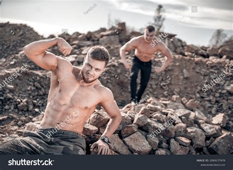 Muscular Guys Naked Torso Posing Tensed Stock Photo Shutterstock