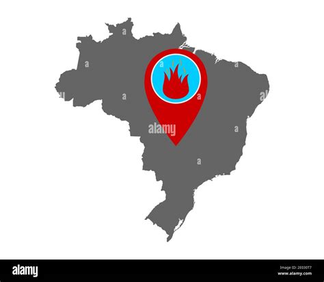 Map of Brazil and pin with fire warning Stock Photo - Alamy