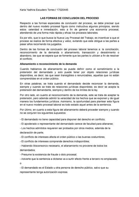 LAS Formas DE Conclusion DEL Proceso Karla Escudero Torres Karla