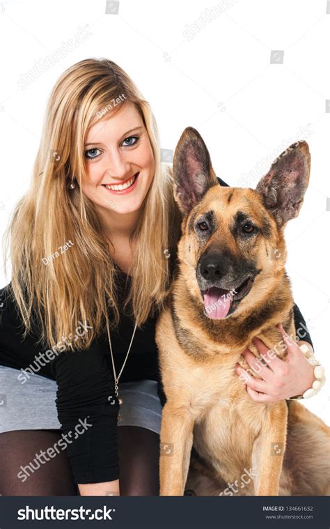 Young Woman With German Shepherd Dog Stock Photo 134661632 Shutterstock