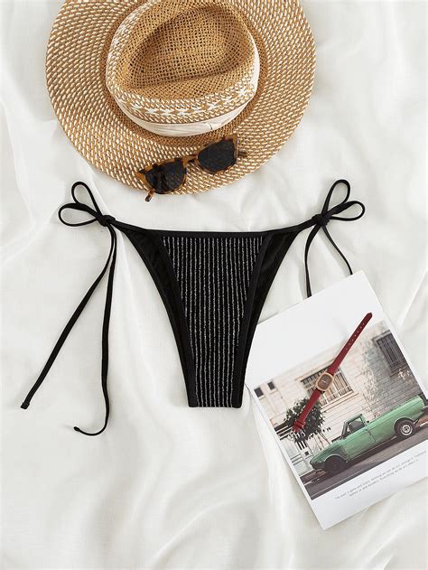 Shein Swim Sxy Glitter Tie Side Bikini Bottom Shein Usa