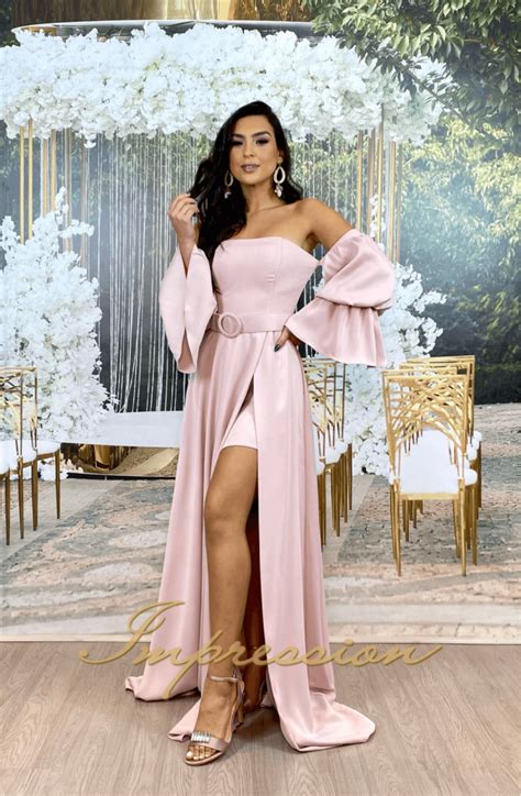 Vestido De Festa Longo Rosa Nude Impression Modas