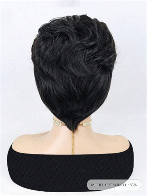 Short Wavy Bob Pixie Cut Full Machine Made Non Lace Human Hair Wigs With Bangs Shein Usa