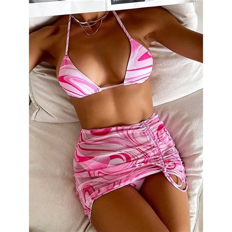 Jual Preorder Pieces Bikini Set With Skirt Tie Dye String Thong Bathing Suit Women Swimsuit