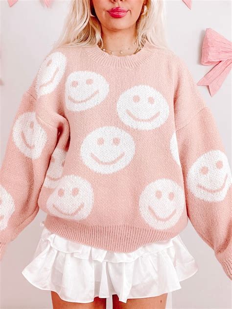 Miles Of Smiles Sweater Light Pink Small Hot Pink Cute Preppy