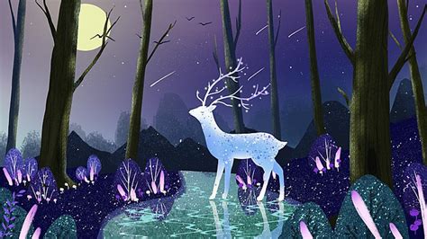 숲 일러스트과 사슴 일러스트 녹색 숲 사슴 녹색 불빛 일러스트 Pngtree 로열티 무료