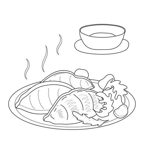 Coloring Page Dumplings Gyoza On Plate Delicious Asian Food