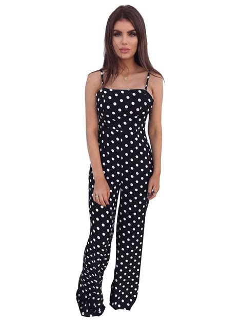 Jizhenghouse Spaghetti Strap Polka Dot Vintage Jumpsuit Women High Waist Casual Jumpsuit Wide