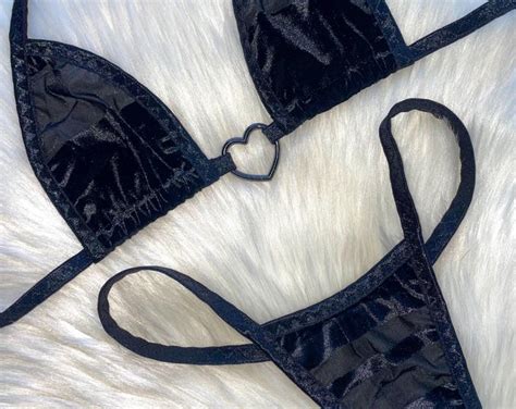 Black Bikini Stripper Outfit Stripper Lingerie Bikini Exotic Velvet Bikini Stripper Outfits Two