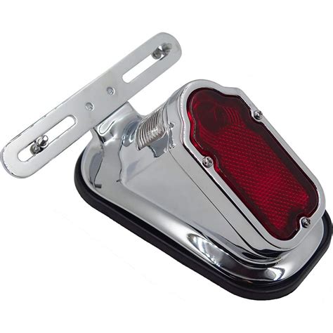 HTTMT XH3118B A Motorcycle Chrome Red Metal Tombstone Brake Tail Light