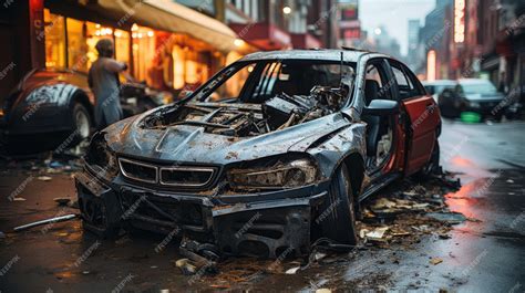 Premium Ai Image Haunting Image Of A Car In The Aftermath Of A Severe