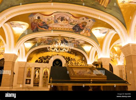 Saint Sava Temple Interior With Fresco And Golden Colors Stock Photo