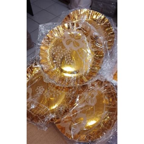 Jual Piring Kertas Emas Isi 10pcs Merk Mantap Piring Kue Ulang Tahun