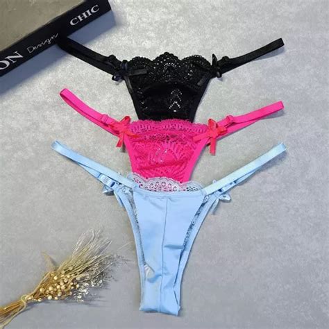 Lingerie Feminina Rendada Sexy Kit Calsinhas Fio Dental Parcelamento Sem Juros