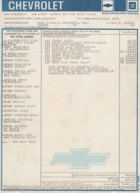 1980 Chevrolet Camaro Z28 ORIGINAL Documented SURVIVOR Unmodified Low ...