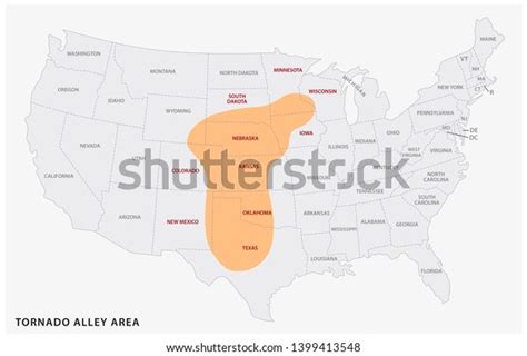 Map Tornado Alley Area United States Stock Illustration 1399413548