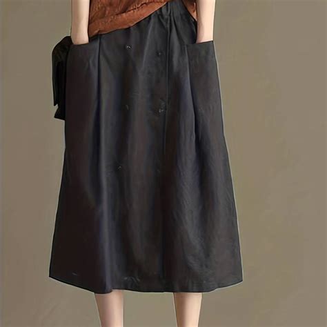 Versatile Solid Pleated Skirts Vintage Button Front High Waist Skirts