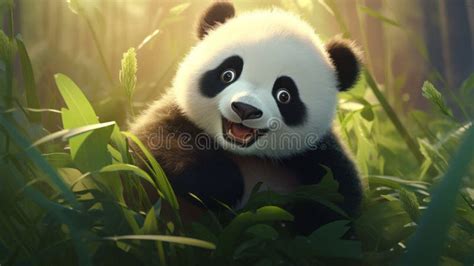 Cute Panda in the Grass Wallpaper - Hyper-realistic Concept Art Stock Illustration ...