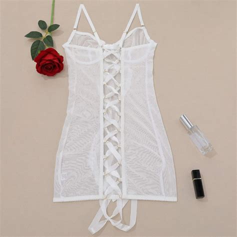 Sexy Gathering Breast Transparent Strap Teddy Lingerie Backless Temptation Erotic Lingerie Dress