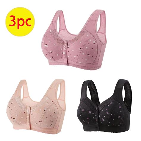 Nerohusy Front Closure Bras For Women Seniors Plus Size Womens Comfortable Daisy Bra 3 Pack