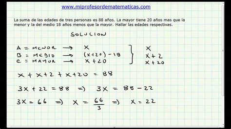 Problema Aplicacion Ecuaciones De Primer Grado Algebra General Video 008 Youtube