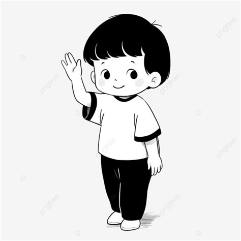 Cartoon Simple Line Character Little Boy Waving Goodbye, Cartoon ...