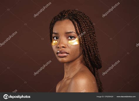 Half Naked Black Pigtails Woman Posing Eye Patches Isolated Brown Stock Photo By Vadymvdrobot