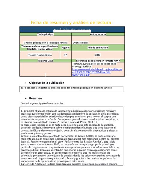 Anexo Ficha De Resumen Y An Lisis De Lectura Ficha De Resumen Y