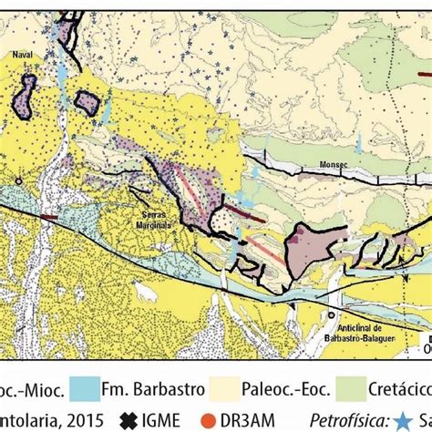 Mapa geológico simplificado ETRS89 zona 30T N del Anticlinal de