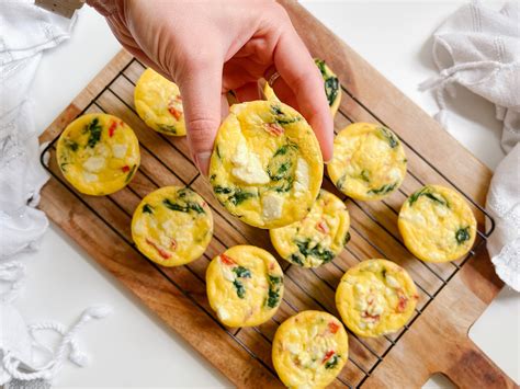 Egg And Cottage Cheese Egg Bites Spinach Roasted Red Pepper And Feta