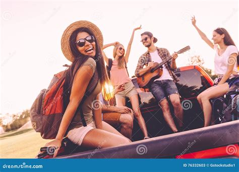 Enjoying Road Trip With Best Friends Stock Image Image Of Activities