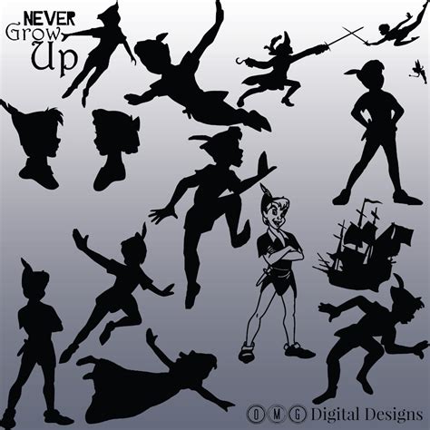 12 Peter Pan Silhouette Digital Clipart Images Clipart Design