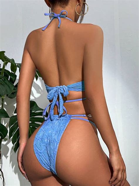 Shein Shein Swim Y Glam Criss Cross Halter Bikini Swimsuit Shein Uk