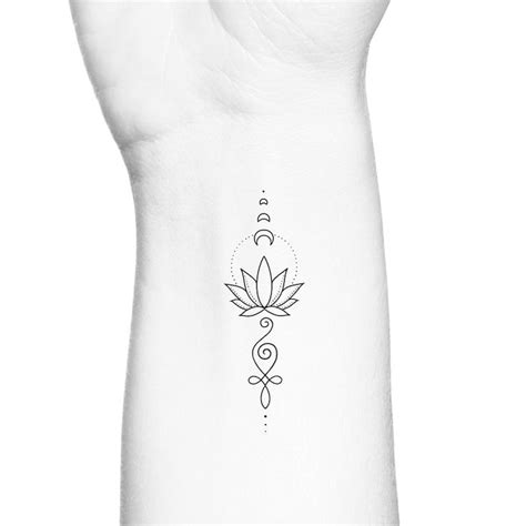 Moon Phases Lotus Unalome Temporary Tattoo Namaste Tattoo Small