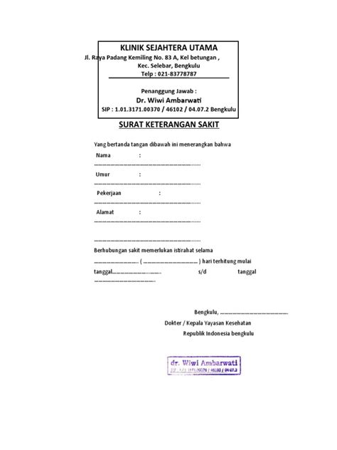 surat keterangan sakit klinik sejahtera