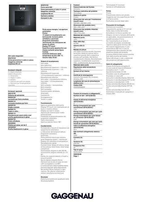 BO470102 Forno in vetro classe A By Gaggenau