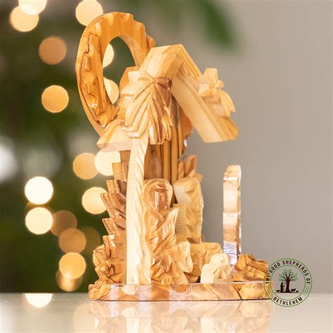 Olive Wood One Piece Nativity Scene, Wooden Nativity Set, Kids Nativity