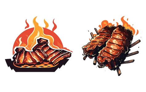 Premium Vector Barbecue Ribs Flat Illustration Bbq Ribs Vector Silhouette