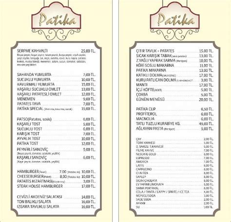 Menu at Patika Mantı Evi Büyükçekmece Hazerfen Sokağı