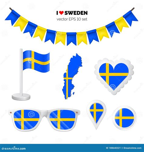 Sweden Symbols Map With Tourist Attractions Vector Illustration