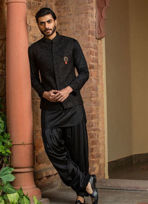 black kurta salwar  nehru jacket meraki