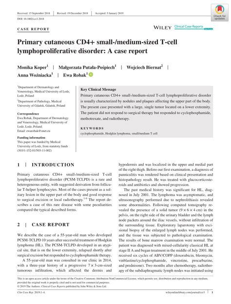 PDF Primary Cutaneous CD4 Small Medium Sized T Cell