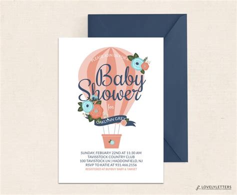 Hot Air Balloon Baby Shower Invitation By LovelyLettersDesign